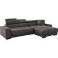 Ecksofa JOCKENHÖFER GRUPPE "Le Mans L-Form mit elektromotorischer Sitztiefenverstellung (30 cm)", grau (anthrazit), B:315cm T:110cm, Korpus: 100% Polyester, Kissen: 100% Polyester, Sofas, und induktiver Lademöglichkeit + USB A und C, verstellbare Kopfstützen, Topseller