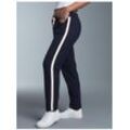 Jerseyhose TRIGEMA "TRIGEMA Jogginghose mit kontrastfarbigen Akzenten", Damen, Gr. L, US-Größen, blau (navy), 50% Baumwolle, 50% Polyester, Basic, Hosen