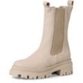 Chelseaboots TAMARIS, Damen, Gr. 40, Normalschaft, beige (hellbeige), Nubukleder, Elastischer Einsatz, klassisch, Schuhe, Blockabsatz, Schlupfboots, Kurzstiefel, beidseitige Stretcheinsätze