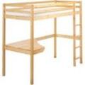 Hochbett Holz hellbraun 90 x 200 cm mit Schreibtisch LOURY