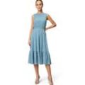 Midikleid ZERO "zero Midikleid mit Volants", Damen, Gr. 44, Normalgrößen, blaublau, Web, Obermaterial: 100% Polyester. Ärmelfutter: ohne Futter., bedruckt, casual, figurbetont lang, Rundhals, ohne Ärmel, Kleider, Volant