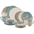 Landscape Kombiservice Urban Life , Türkis, Weiß, Taupe , Keramik , 24-teilig , Used look , 400 ml,600 ml , Lfgb , Essen & Trinken, Geschirr,