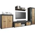 TV-Board VCM "VCM TV Möbel 4-tlg. Wohnwand mit ausreichend Stauraum Fernsehschrank Anbauwand ¿ Usilo XL" Gr. 300, anthrazit, honig, eiche, B:300cm H:159cm T:37cm, Sideboards