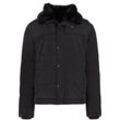 Winterjacke URBAN CLASSICS "Urban Classics Puffer Jacket With Detachable Fur Collar", Herren, Gr. L, schwarz, 100% Polyester, unifarben, klassisch, normal, amerikanischer Ausschnitt, Langarm, Jacken