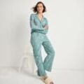 Pyjama Set aus Baumwoll-Jersey mit Stickerei, Damen,  Blau, Baumwolle, by Lands' End