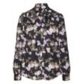 Schluppenbluse LASCANA, Damen, Gr. 34, bunt (schwarz, flieder bedruckt), Satin, Obermaterial: 100% Polyester, bedruckt, modisch, figurumspielend hüftbedeckend, Rundhals, Langarm 2-Knopf-Manschette, Blusen, aus Satin