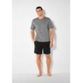 Pyjama S.OLIVER, Herren, Gr. 44/46 (S), schwarz (grau, meliert, schwarz), Jersey, Obermaterial: 95% Baumwolle, 5% Elasthan, meliert, Basic, bequem kurz, Rundhals, Kurzarm abgesteppte Kante, Homewear-Sets, Schlafanzug in Melange-Optik mit Knopfleiste