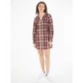 Blusenkleid TOMMY HILFIGER "TARTAN CO V-NECK SHIRT DRESS", Damen, Gr. 34, N-Gr, rot, Web, Obermaterial: 98% Baumwolle, 2% Elasthan, kariert, casual, loose fit kniefrei, V-Ausschnitt, Langarm Puffärmel 2-Knopf-Manschette mit Schlitz, Kleider, mit 2-Knopf-Manschetten