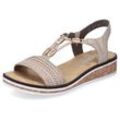 Sandale RIEKER, Damen, Gr. 40, beige (hellbeige), Lederimitat, Flechtoptik, elegant, Schuhe Riemchensandale Sandalette, Sommerschuh, Sandalette, Keilabsatz, in geflochtenem Look