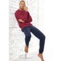 Pyjama H.I.S, Herren, Gr. 44/46 (S), rot (rot, navy), Single Jersey, Obermaterial: 60% Baumwolle, 40% Polyester, gestreift, Basic, bequem, Rundhals, Langarm, Homewear-Sets, Schlafanzug mit garngefärbten Streifen