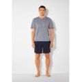 Pyjama S.OLIVER, Herren, Gr. 44/46 (S), blau (blau, meliert, navy), Jersey, Obermaterial: 95% Baumwolle, 5% Elasthan, meliert, Basic, bequem kurz, Rundhals, Kurzarm abgesteppte Kante, Homewear-Sets, Schlafanzug in Melange-Optik mit Knopfleiste