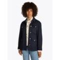 Outdoorjacke TOMMY HILFIGER "GOLD BUTTON UTILITY JACKET", Damen, Gr. L (40), blau (schwarz night navy), Web, Obermaterial: 97% Baumwolle, 3% Elasthan, unifarben, casual, regular fit hüftlang, Langarm 1-Knopf-Manschette, Jacken, mit goldfarbenem Knopf