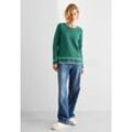 Strickpullover STREET ONE, Damen, Gr. L (42), grün (sea grün), Web, 100% Baumwolle, unifarben mit Farbeinsatz, casual, normal normal, Rundhals, Langarm Bündchen, Pullover, aus Feinstrick