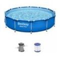 Bestway Steel Pro Frame Pool Set,rund 366 x 76 cm 56681 mit Filterpumpe