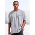 T-Shirt COPENHAGEN STUDIOS "mit hochwertiger Logostickerei", Herren, Gr. L (52/54), blau (graublau), Single Jersey, Obermaterial: 100% Baumwolle, unifarben, casual, loose fit, Rundhals, Kurzarm weit normaler Saum, Shirts, Loose-fit, Oversize-Shirt aus heavy Bio-Baumwoll-Qualität