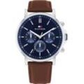 Multifunktionsuhr TOMMY HILFIGER "TYSON", braun (dunkelbraun, blau), Armbanduhren, Herren, Quarzuhr, Armbanduhr, Herrenuhr, Datum, Lederarmband