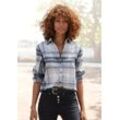 Hemdbluse BUFFALO, Damen, Gr. 34, grau (grau, schwarz kariert), Flanell, Obermaterial: 100% Baumwolle, kariert, casual, figurumspielend hüftlang, ohne Ausschnitt, Langarm mit Riegel 1-Knopf-Manschette, Blusen, aus weichem Flanell mit Blusenkragen, Flanellhemd, Karobluse, Topseller