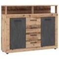 Mid.you Kommode , Anthrazit, Eiche , Kunststoff , 2 Fächer , 4 Schubladen , 119.5x96.8x32 cm , stehend , Wohnzimmer, Kommoden & Sideboards, Kommoden