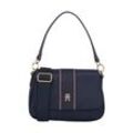 Tragetasche TOMMY HILFIGER "POPPY CONV. CROSSOVER CORP", Damen, Gr. B/H/T: 25cm x 16cm x 9cm, blau (dunkelblau), Nylon, Lederimitat, Taschen, Damen Umhängetasche, Henkeltasche, Schultertasche mit TH Logo-Emblem