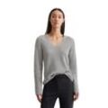 Strickpullover MARC O'POLO "aus softem Baumwoll-Garn", Damen, Gr. XXS, grau (mid stone melange), Obermaterial: 100% Baumwolle, unifarben, casual, V-Ausschnitt, Langarm, Pullover