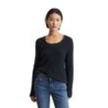 Strickpullover MARC O'POLO "aus Organic Cotton-Qualität", Damen, Gr. L, blau (night sky), Obermaterial: 100% Baumwolle, unifarben, casual, V-Ausschnitt, Langarm, Pullover