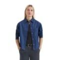 Langarmbluse MARC O'POLO "mit TENCEL™ Lyocell", Damen, Gr. 32, deep mid blau wash, Obermaterial: 79% Baumwolle, 21% Lyocell, unifarben, elegant, regular fit bauchfrei, Langarm Doppelmanschette, Blusen