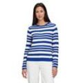 Strickpullover BETTY BARCLAY "Betty Barclay Basic-Strickpullover mit Streifen", Damen, Gr. 48, blau (patch blau, cream), Strick, Obermaterial: 50% Baumwolle, 50% Polyacryl., casual, gerade normal, Rundhals, Langarm, Pullover, Ringel