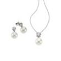 Ohrring und Ketten Set FIRETTI "Multipack Schmuck Geschenk Silber 925 Halskette Ohrstecker Perlschmuck", weiß (silberfarben, weiß, kristallweiß, kristallweiß), Schmuck-Sets, Damen, Silber 925 (Sterlingsilber), Perlen, mit Zirkonia (synth.) - mit Muschelkernperlen