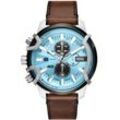 Chronograph DIESEL "GRIFFED", braun (braun, hellblau), Armbanduhren, Herren, Quarzuhr, Armbanduhr, Herrenuhr, Stoppfunktion, Lederarmband