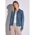 Jeansbluse STREET ONE, Damen, Gr. 34, soft mid indigo, Jeans, 83% Lyocell, 16% Polyester, 1% Elasthan, unifarben, casual, normal normal, V-Ausschnitt, Langarm Bündchen, Blusen, mit Knopfleiste