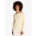 Strickpullover TOMMY HILFIGER "CO CARDI FINE GG LS BOAT-NK SWT", Damen, Gr. L (40), beige (country ivory), Strick, Obermaterial: 100% Baumwolle, unifarben, casual, regular fit hüftlang, U-Boot-Ausschnitt, Langarm Raglanärmel Bündchen, Pullover, mit Raglanärmel, Logostickerei