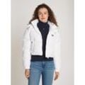 Steppjacke TOMMY JEANS "TJW CRP ALASKA PUFFER", Damen, Gr. XL (42), weiß, Web, Obermaterial: 100% Polyester. Futter: 100% Polyester, unifarben, casual, figurbetont kurz, Langarm eingesetzt mit Klettverschluss, Jacken, mit Logostickereien