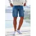Jogg Pants JOHN DEVIN, Herren, Gr. S (44/46), N-Gr, blau (blau, denim), Jeans, Obermaterial: 65% Baumwolle, 33% Polyester, 2% Elasthan, Destroyed-Effekte, casual, regular fit kurz, Jeans, mit Cargotaschen, knielang, elastische Schlupf-Bermuda