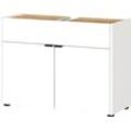 Waschbeckenunterschrank GERMANIA "Ameca", weiß (navarra, eiche, nachbildung, weiß), B:80cm H:60cm T:34cm, Spanplatte, Schränke, Waschbeckenunterschrank mit einer Klappe und zwei Türen