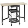 Küchenwagen MAXIMEX, schwarz (schwarz, braun, silberfarben), B:97cm H:77cm T:37cm, MDF, Stahl, Kunststoff, Rollwagen, mit ausklappbaren Seitenteilen, rollbar