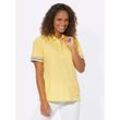 Poloshirt CASUAL LOOKS "Poloshirt", Damen, Gr. 42, gelb (zitrone), 95% Baumwolle, 5% Elasthan, unifarben, V-Ausschnitt, Kurzarm, Shirts