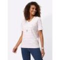 T-Shirt CASUAL LOOKS "Shirt", Damen, Gr. 52, weiß (orchidee, ecru, geringelt), 100% Baumwolle, gemustert, mehrfarbig, gestreift, V-Ausschnitt, Kurzarm, Shirts