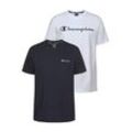T-Shirt CHAMPION, Herren, Gr. 4XL (58), blau (marine, weiß), Obermaterial: 100% Baumwolle, sportlich, Basic hüftlang, Rundhals, Kurzarm, Shirts
