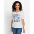 Kurzarmshirt INSPIRATIONEN "Shirt", Damen, Gr. 38, blau (ecru, jeansblau, bedruckt), 95% Viskose, 5% Elasthan, unifarben, gemustert, Rundhals, Kurzarm, Shirts