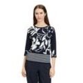 Strickpullover BETTY BARCLAY "Betty Barclay Feinstrickpullover mit Blumenprint", Damen, Gr. 36, blau (dunkelblau, weiß), Strick, Obermaterial: 80% Viskose, 20% Polyamid., elegant, gerade normal, Rundhals, 3/4-Ärmel, Pullover, Ringel