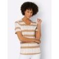 Kurzarmshirt CASUAL LOOKS "Shirt", Damen, Gr. 42, gelb (camel, ecru, bedruckt), 50% Baumwolle, 50% Modal, gemustert, mehrfarbig, V-Ausschnitt, Kurzarm, Shirts