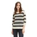 Strickpullover BETTY BARCLAY "Betty Barclay Grobstrick-Pullover mit Streifen", Damen, Gr. 46, beige (patch beige, schwarz), Strick, Obermaterial: 100% Polyacryl., casual, lässig geschnitten lang, Rundhals, Langarm, Pullover Grobstrickpullover, Ringel