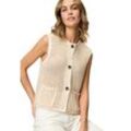 Strickpullover ZERO "zero Strickweste mit Glitzer", Damen, Gr. 34, creamgold, Strick, Obermaterial: 38% Polyester, 37% Baumwolle, 25% Polyacryl. Ärmelfutter: ohne Futter., durchscheinend, casual, figurbetont normal, Rundhals, ohne Ärmel, Pullover, Knopfleiste