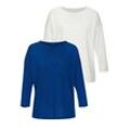 Langarmshirt VIVANCE "mit modischer Struktur", Damen, Gr. 32/34, blau (royalblau, weiß), Strick, Obermaterial: 65% Polyester (REPREVE), 35% Baumwolle, Strukturmuster, unifarben, Basic, bequem, Rundhals, Langarm, Shirts, aus bügelfreier Qualität mit Baumwolle