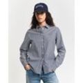 Hemdbluse GANT "REG POPLIN STRIPED SHIRT", Damen, Gr. 38, blau (classic blau), Popeline, Obermaterial: 100% Baumwolle, gestreift, klassisch, regular fit hüftlang, Langarm, Blusen, mit einer kleinen Logostickerei auf der Brust