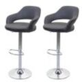 2er-Set Barhocker MCW-F16, Barstuhl Tresenhocker Drehhocker, mit Lehne Kunstleder ~ grau-schwarz