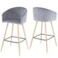 2er-Set Barhocker MCW-D72, Barstuhl Tresenhocker Küchenhocker mit Lehne, Metall Holzoptik ~ Samt, grau