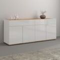 Sideboard INOSIGN "Garda, Kommode, Schrank, Kredenz", weiß (weiß, eiche wotan), B:160,1cm H:70cm T:35cm, FSC-zertifizierter Holzwerkstoff, Sideboards, 4 Türen, 2 Schubladen, grifflos Breite 160,1 cm