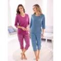 Schlafanzug WÄSCHEPUR, Damen, Gr. 40/42, bunt (mittelblau, ecru, erika, ecru), 100% Baumwolle, Homewear-Sets