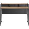 Schreibtisch INOSIGN "Horda, Computertisch mit Monitoraufsatz & Kabeldurchlass", schwarz (schwarz, eichefarben, schwarz, eichefarben), B:124cm H:90cm T:54cm, Tische, asymetrisches Metallgestell, abgerundete ABS-Kanten, Breite 124 cm